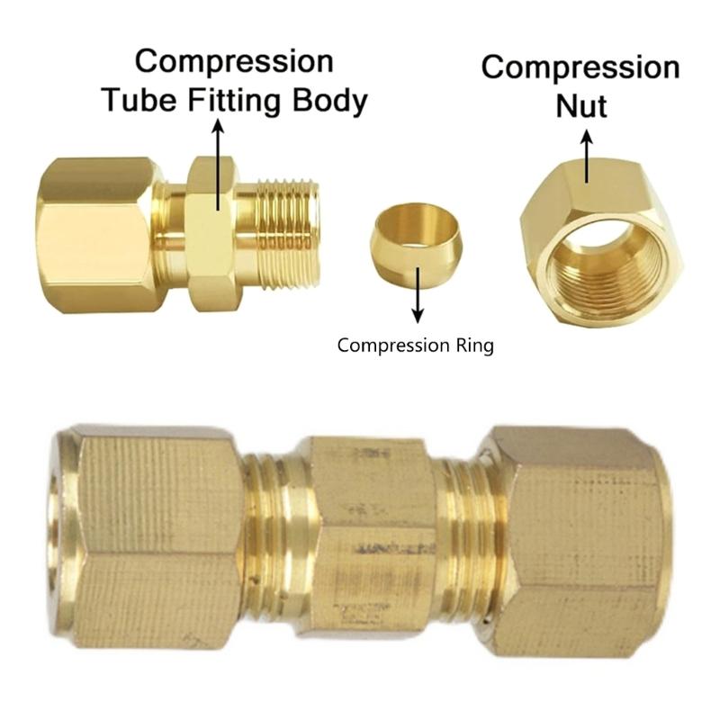Home Appliance Brass Compression Tube Fittings 1/4inch Od Pipe Connector for Refrigerator Water Line Plumbing Connection