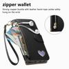 Wallet Flip Case for iPhone 17 16 15 14 13 12 11 Pro Man Air 16e 17e 7 8 Plus, PU Leather with Zipper, Card Slots, Hand Strap