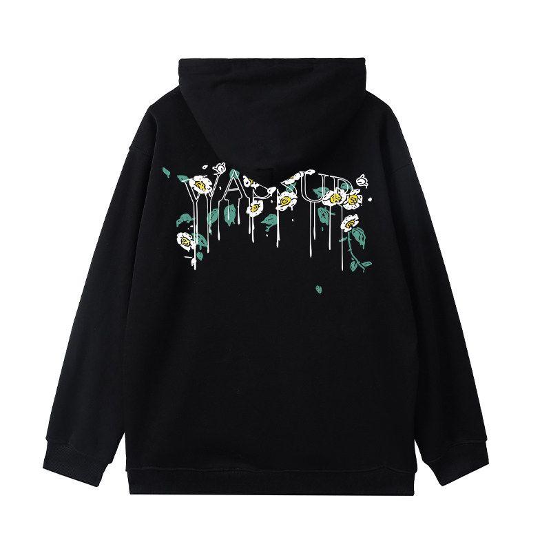 Wassup Trendy Brand Melting Floral Letter Sweatshirt Men's Hooded Autumn and Winter 2024 New National Trend Couple Style Jacket