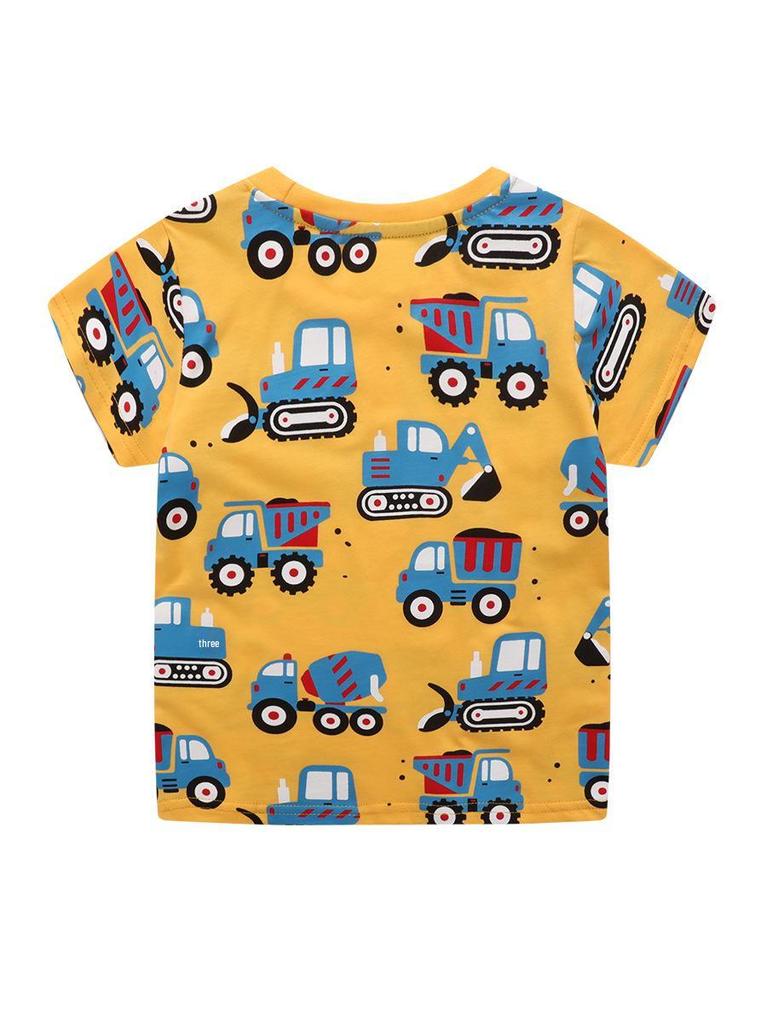 Kids' Summer Cartoon Construction Vehicle T-Shirt - Short Sleeve Boys' Graphic Tee