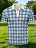 Men's Outdoor Polo Shirt, Available in Multiple Sizes, Features a Blue and White Checkered Print. Stylish, Casual, and Comfortable, This Men's Top Is