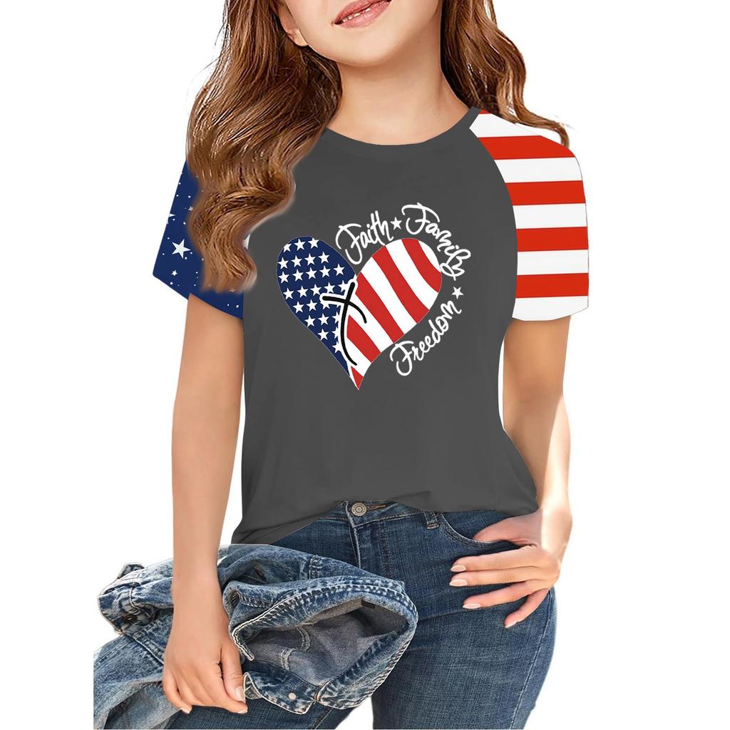Tops For Youth Kids Boy And Girls 2-10 Years Round Neck Short Sleeve Trendy Tops