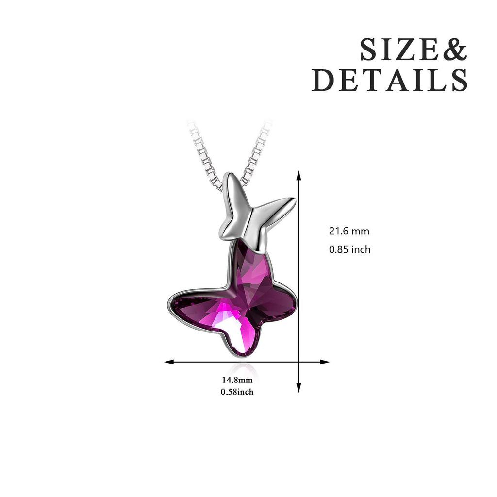 AOBOCO Sterling Silver Chase Butterfly Pendant Necklace with Austrian Crystal Decoration - A Wonderful Anniversary or Birthday Butterfly Jewelry Gift