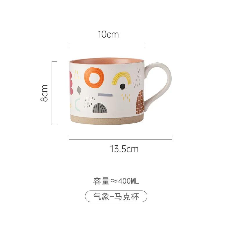 Nordic Painted Flowers Ceramic Tea Coffee Cup Breakfast Dessert Ice Cream Cup Cartoon Couple Mug Gift Office Mug Home Decoration