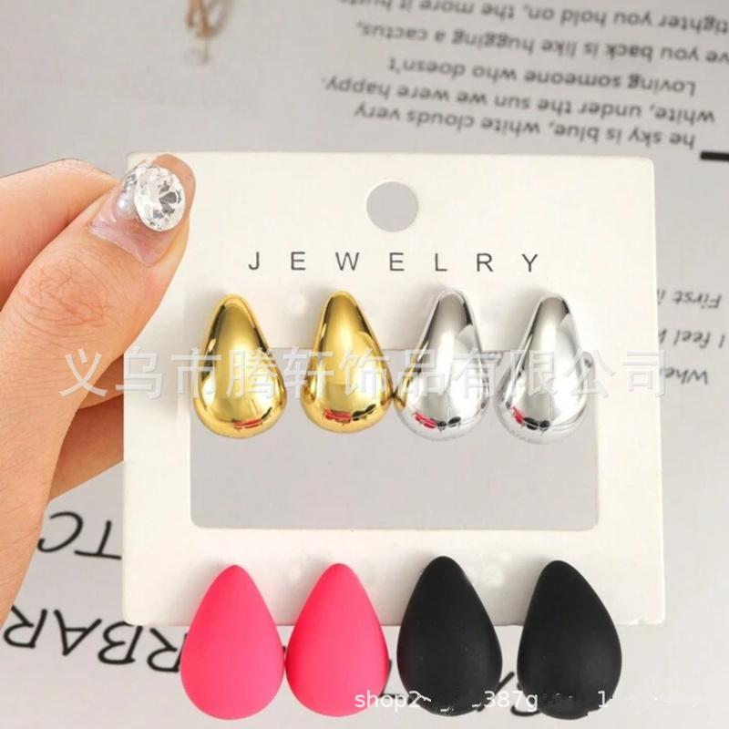 4Pair/Set Vintage Glossy Thick Acrylic Water Drop Stud Earring Fashion Creative Tear Drop Earrings Women's Elegant Party Jewelry