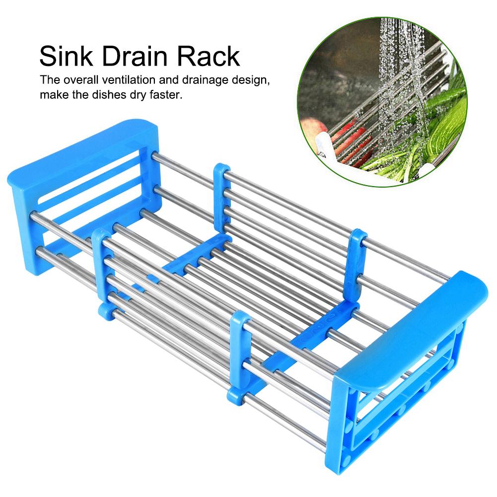 Retractable Stainless Steel Sink Strainer Basket Dish Drainer Rack Tableware   Kitchen Tool