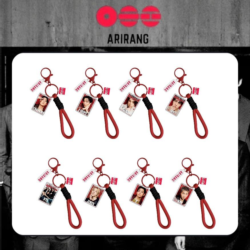 

8pcs BTS Arirang Theme Acrylic Keychain, Bangtan Boys Photo Keyring with Red & Black Braided Rope & Tags, Kpop ARMY Fans Bag Charm 8pcs