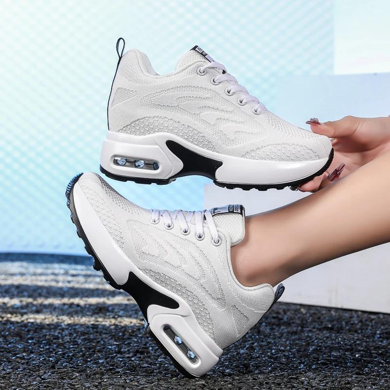 Women High Top Walking Shoes 9 Cm Wedges Sports Shoes Thick Sole Platform Fitness Sneakers Outdoor Ladies Running Jogging Shoes