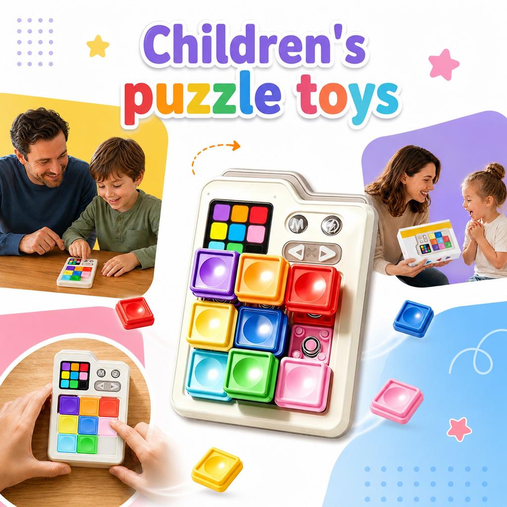 Electronic Sliding Puzzle Game Brain Teaser Educational Toy for Kids and Adults Interactive Logic Challenge with Sound and Light Features