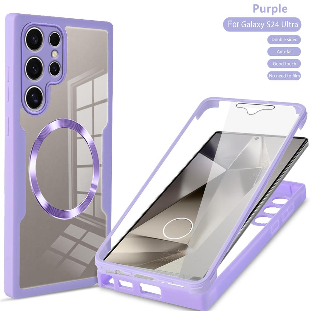For Magsafe Magnetic 360° Full Cover Phone Case For Samsung Galaxy S24 S23 S22 Ultra Plus S23 S21 FE Transparent Shockproof Capa