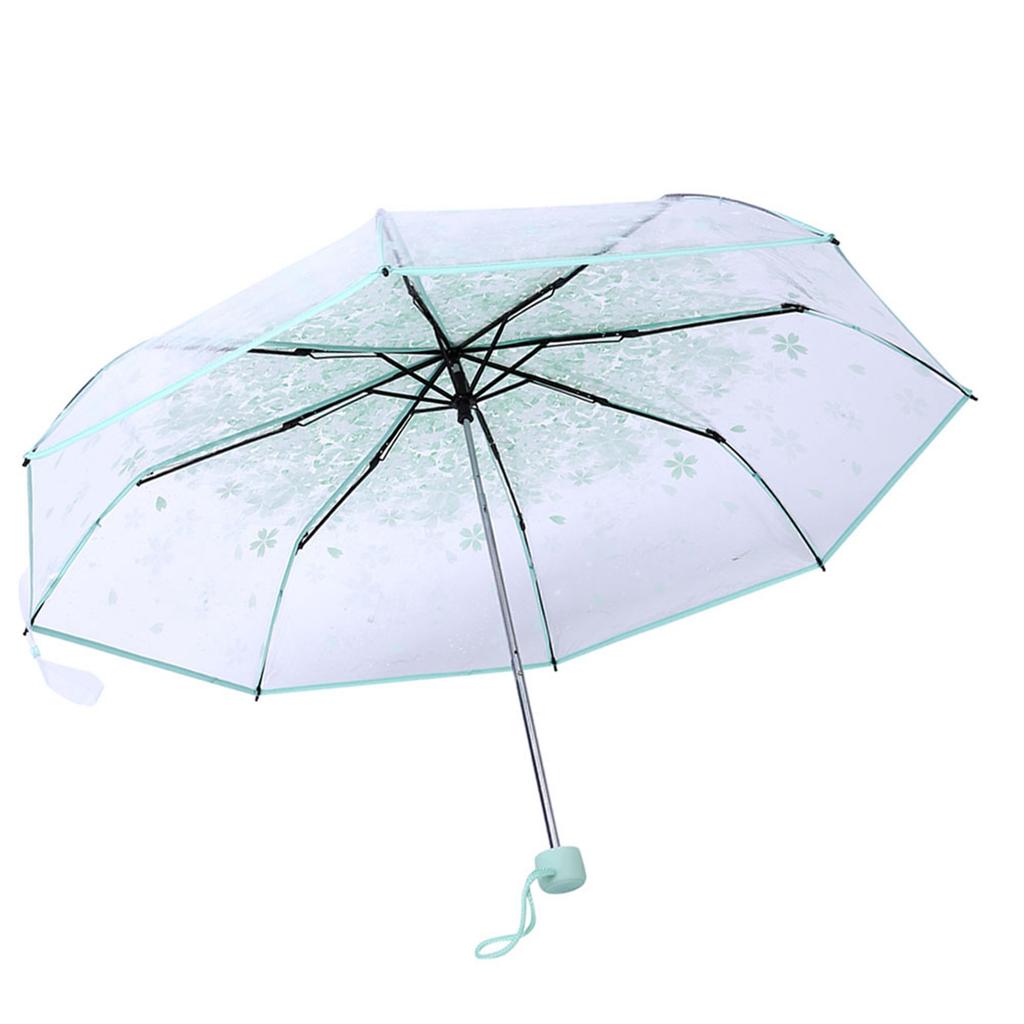 1PC Transparent Folding Umbrella Fashionable Princess Umbrella Cherry Blossom # Light Green