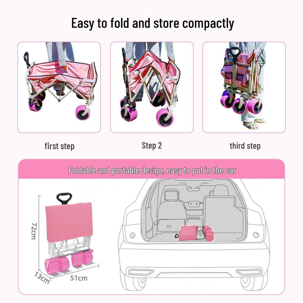 Pink Camper Van Portable Folding Cart for Packages and Picnic Camping