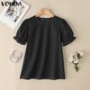 VONDA Summer Women Puff Sleeve Demin Blue Casual Tops Blouse
