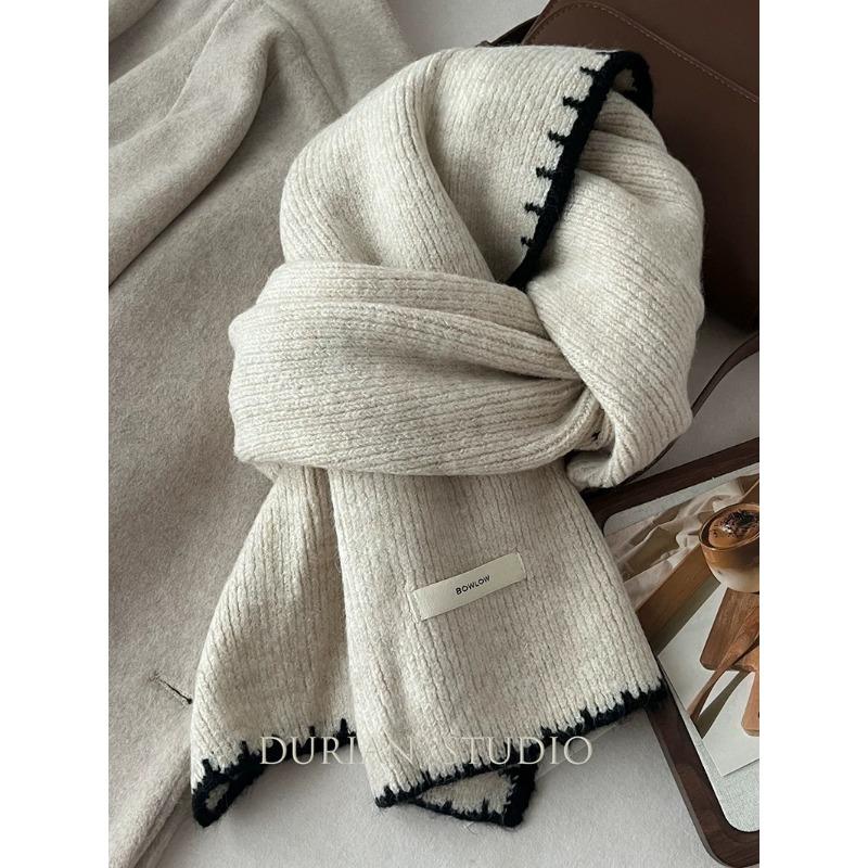 Christmas Red Lock Edge Wool Knitted Scarf Female Winter Student Couple High-end Wool Scarf Male