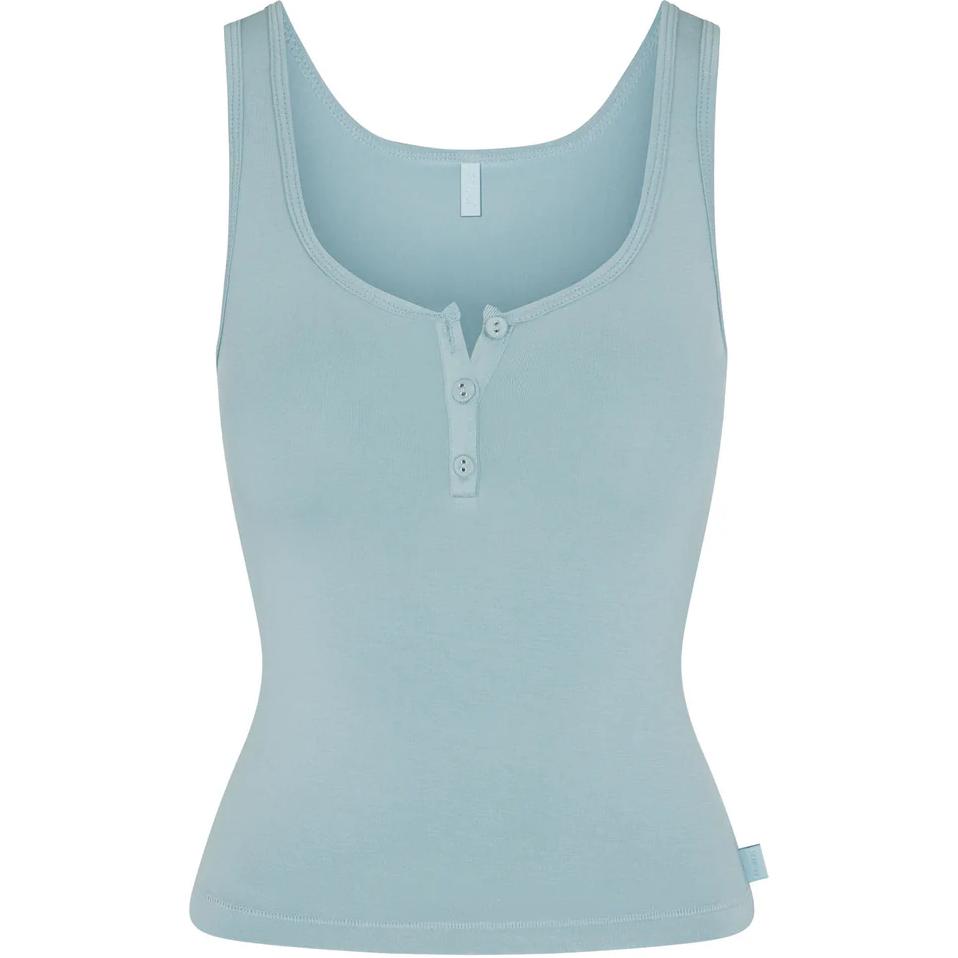 Skims Sleep Henley Tank Solid Soft Round Neck Sleeveless Vest Women tops Sky-Blue SL-TNK-6289W-SKY
