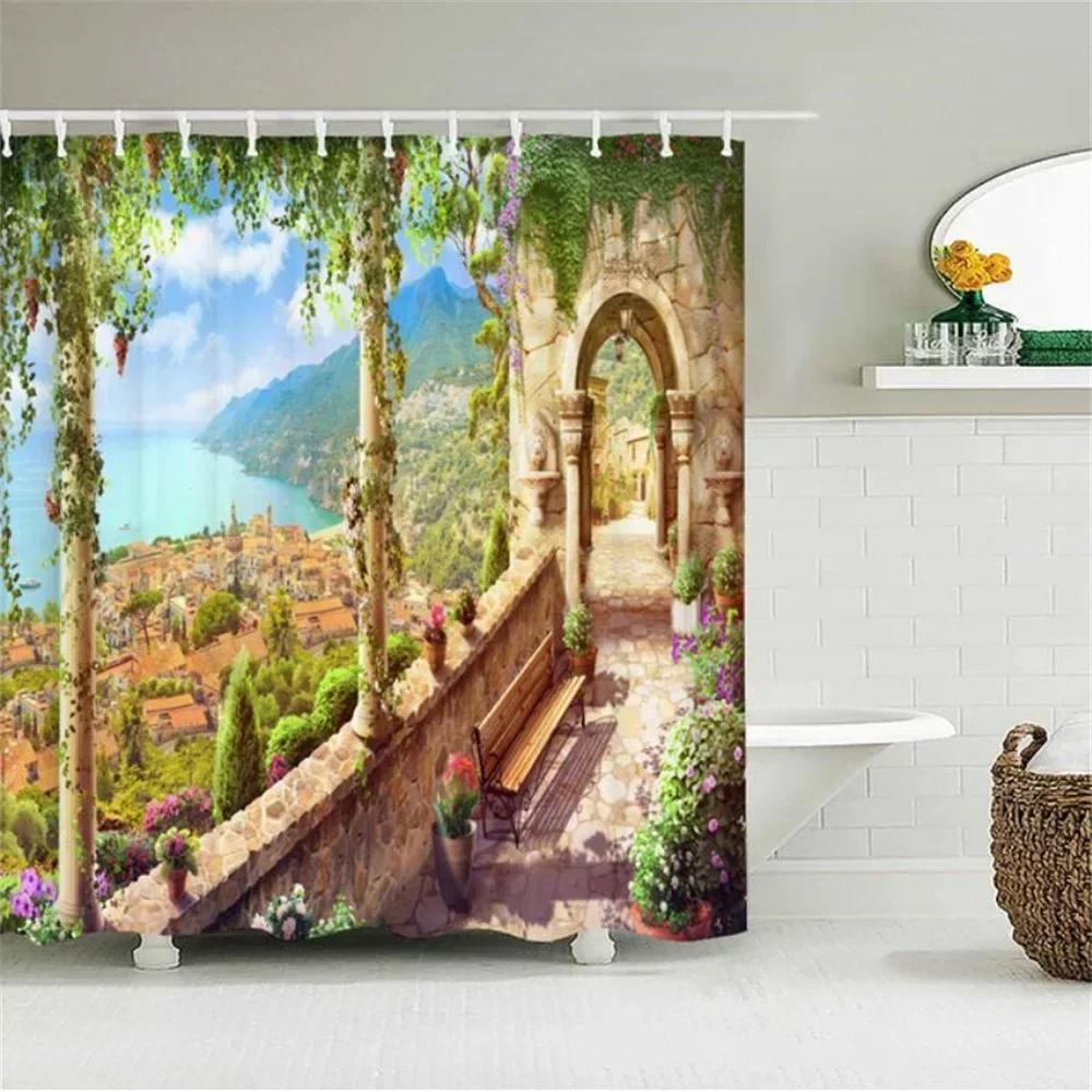 Multi-style Shower Curtain With Hooks Easy Clean Waterproof Simple Install For Home Hotel Rental Bathroom