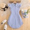 Girls' Fashionable Dress Summer Children's Elegant Striped Shirt Dress