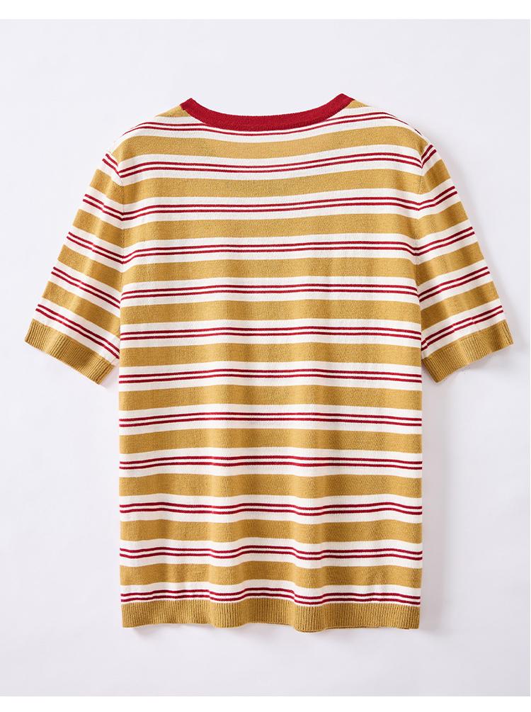 Round Neck Striped Shoulder Short-sleeved T-shirt for Women