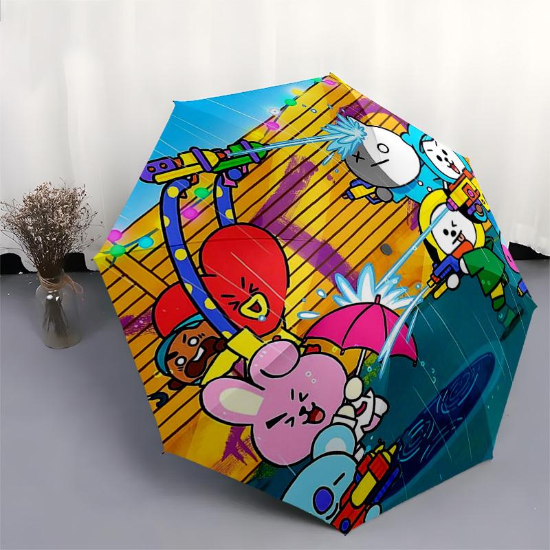 1pc BT21 Characters Outdoor Umbrella - Automatic Opening/Closing, Portable 3-Fold Design with 8-Bone Iron Frame - Perfect Gift for Fans, Traveler