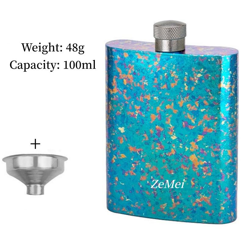 Portable Pure Titanium Hip Flask,3.4oz Spirits Vodka Cup Outdoors Whiskey Hip Flask,Flat Shape Flagon Men Gift Multiple Options