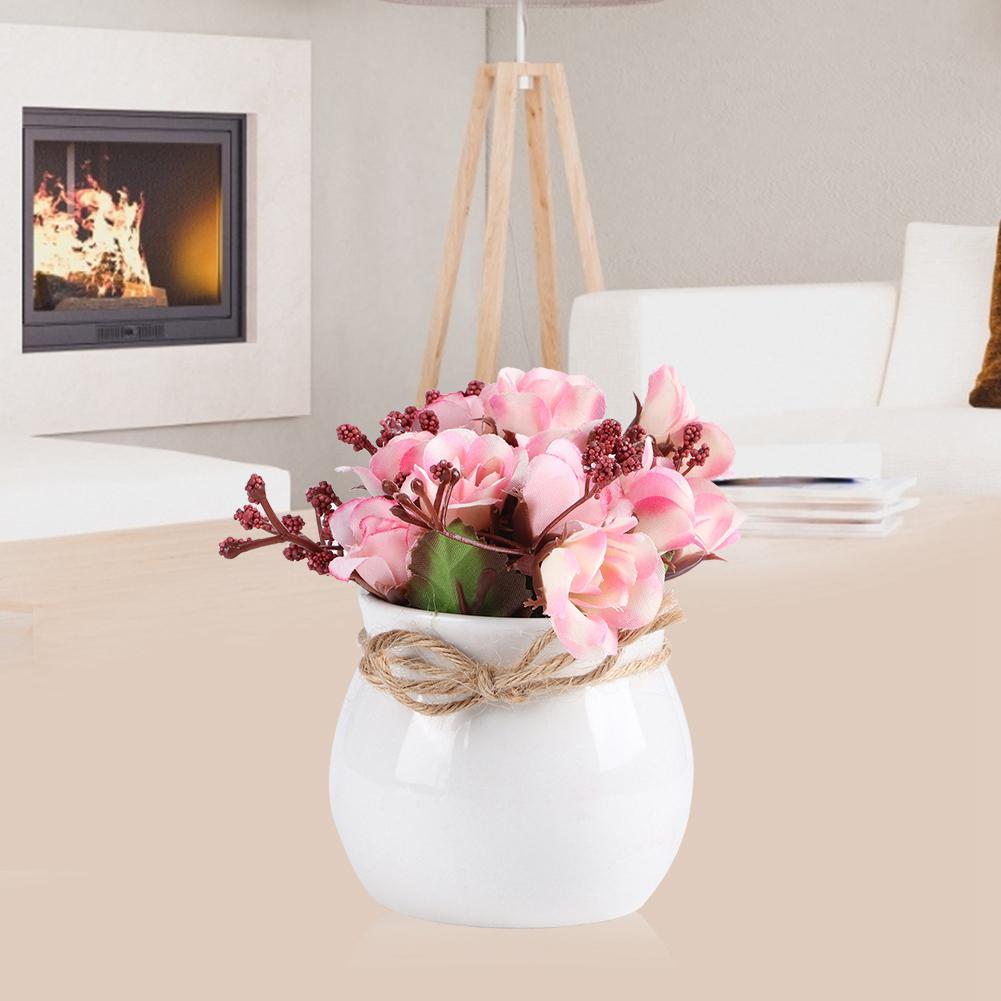 Künstliche Seidenrosen Blumenstrauß Simulations-Pflanztopf für Heimparty-Dekoration Rosa
