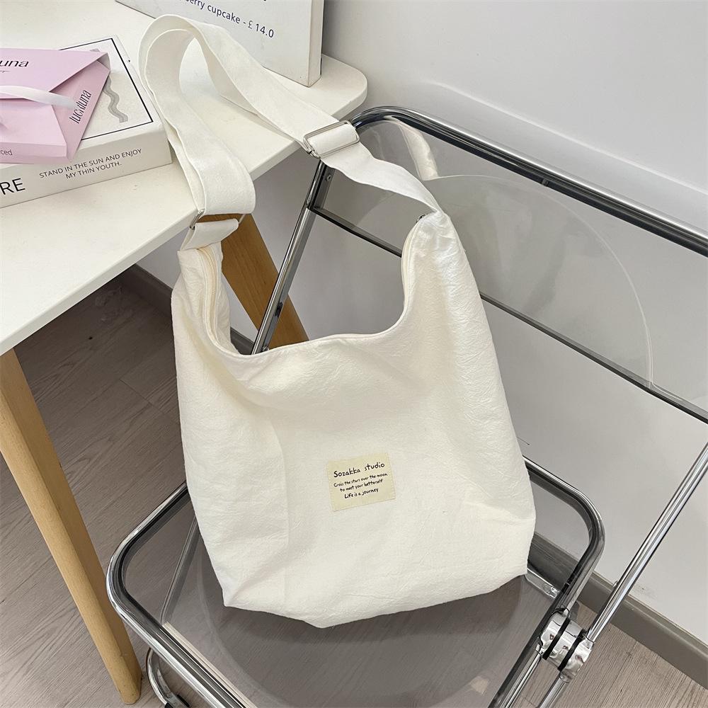 91 Sweet pink star printed polka dot shoulder canvas bag large capacity tote bag commuter fabric messenger bag