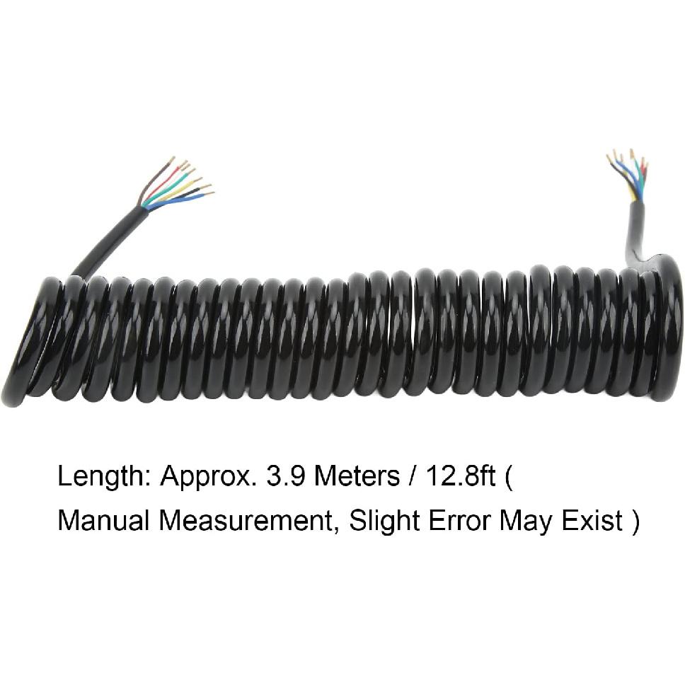 Haofy Trailer Extension Coiled Cable, 12.8ft 20AWG 7 Core Polyurethane Copper, Trailer Extension Coiled Power Cable for Tow Truck RV