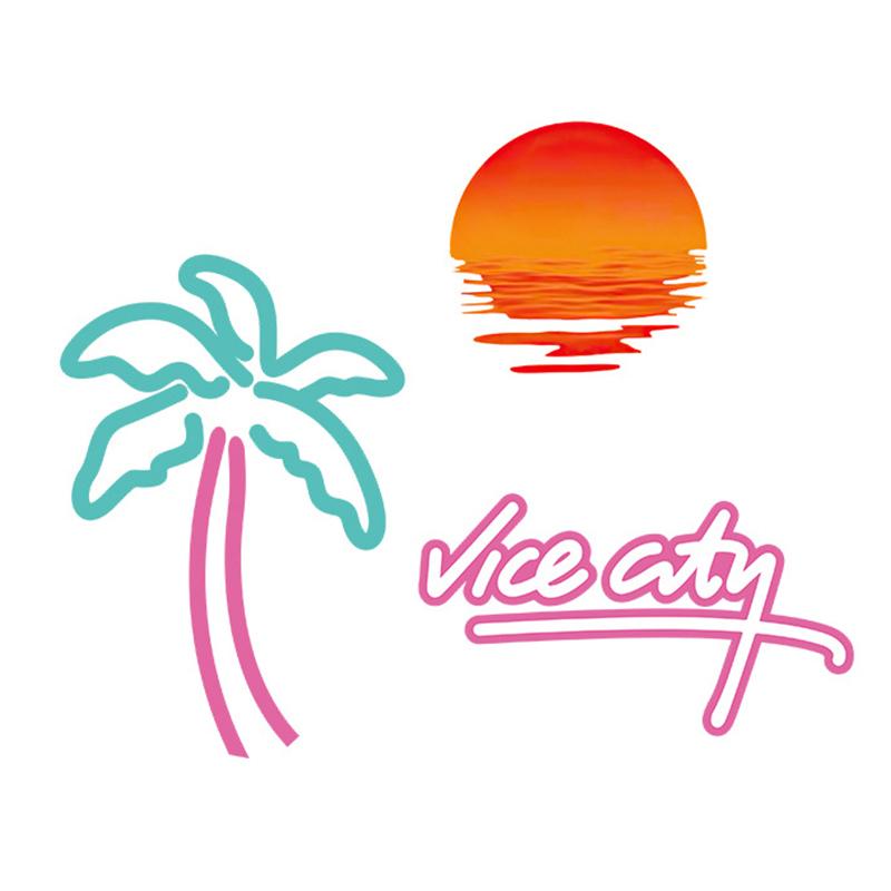 Car Retro Beach Coconut Tree Sunset Car Window Glass Sticker Electric Car Motorcycle Grand Theft Auto Outfit Decorative Stickers