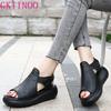 Fashion GKTINOO 2025 Summer Shoes Thick Bottom Flat Platform Sandals For Women Genuine Cow Leather Fashion Wedges Peep Toe Women Sandals