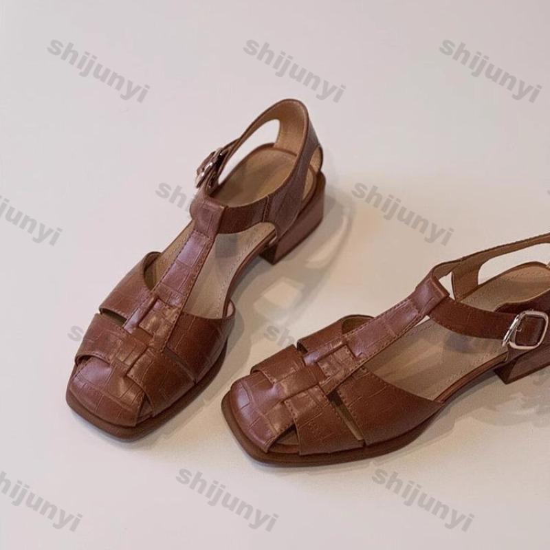 Women's Sandals 2025 Summer New Fashion Weave Vintage Breathable Roman Shoes Lightweight Comfortable Buckle Strap Casual Shoes