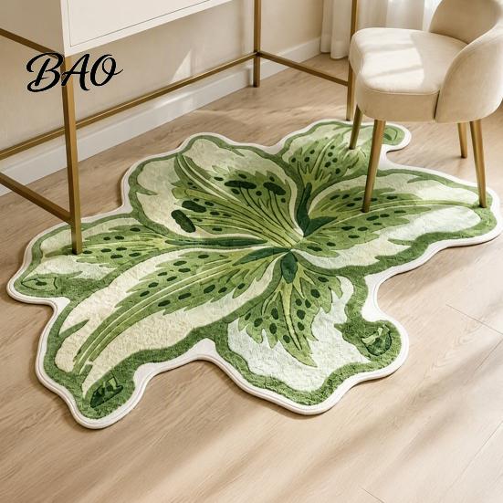 Skin Friendly Bedside Rug Lily Shape Floor Mat, Absorbent Velvet for Bathroom And Entrance, Non-slip Decorative Easy Clean Area Flower Bedroom