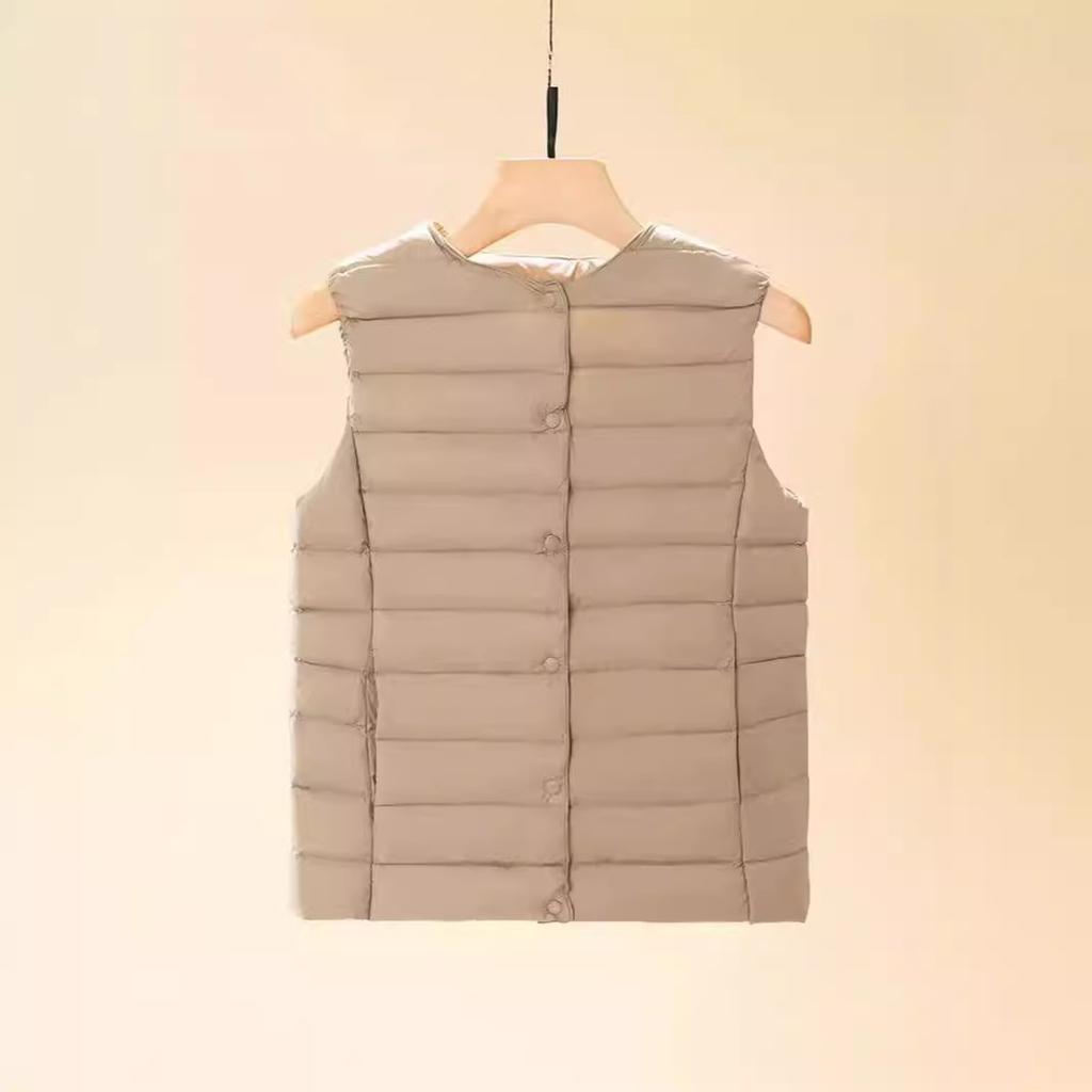 Down, design sense, vest light and thin down vest women's short round neck white duck down versatile vest large size thin