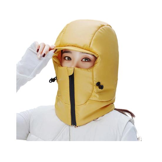 Winter Riding Hat Solid Color Thickened Brim Neck Wrap Windproof Warm Hat Adjustable Drawstring Design Skiing Hat