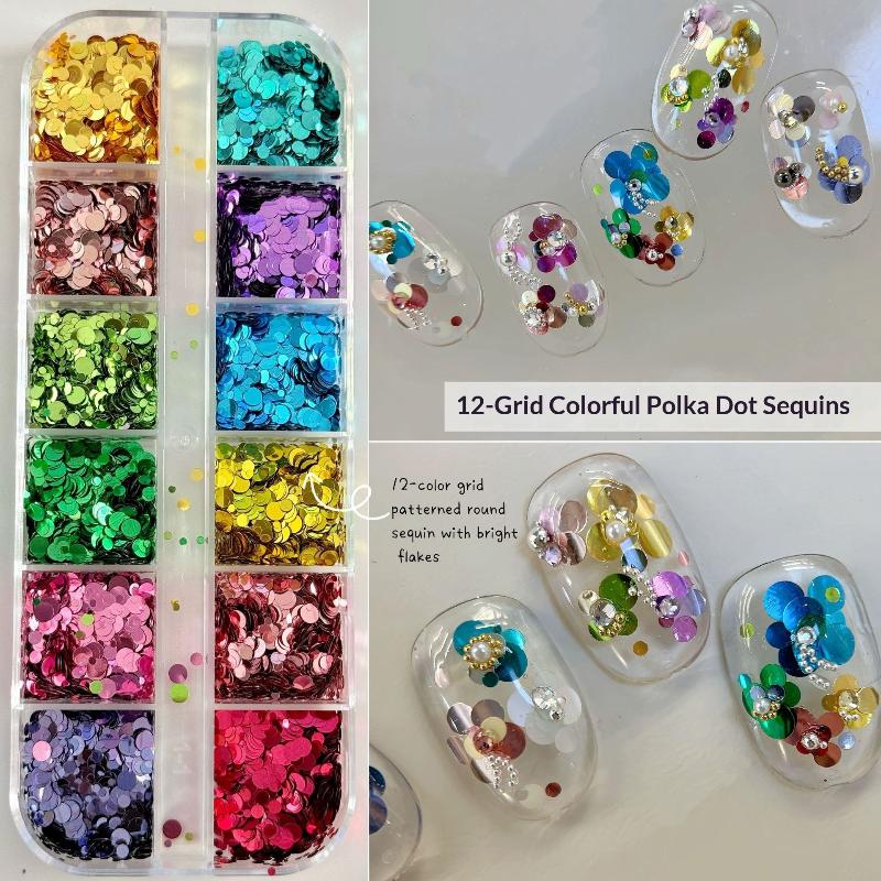 DIY Manicure Nail Glitter Set 12 Grids Mixed Color Flower Mini Circular Sequins Charms for Creative Nail Art Salon Home