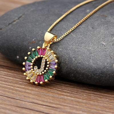 Nidin Hot Sale Initial Multicolor Zircon Necklace Charm Letter Necklace Name Jewelry For Women Men Accessories Party Gift