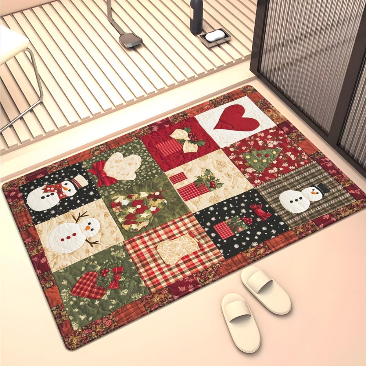 

Christmas snowman heart tree rug festive holiday living room floor mat cozy winter decoration red green plaid pattern 50x 80cm