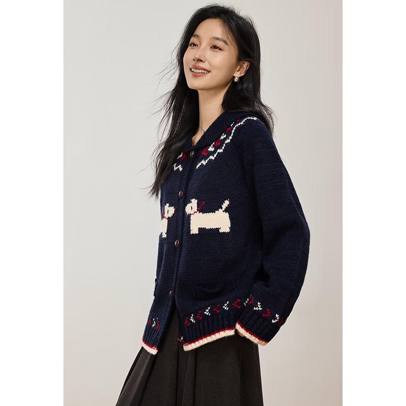 VICTORIA&VERA Women's Doll Collar Puppy Jacquard Sweater