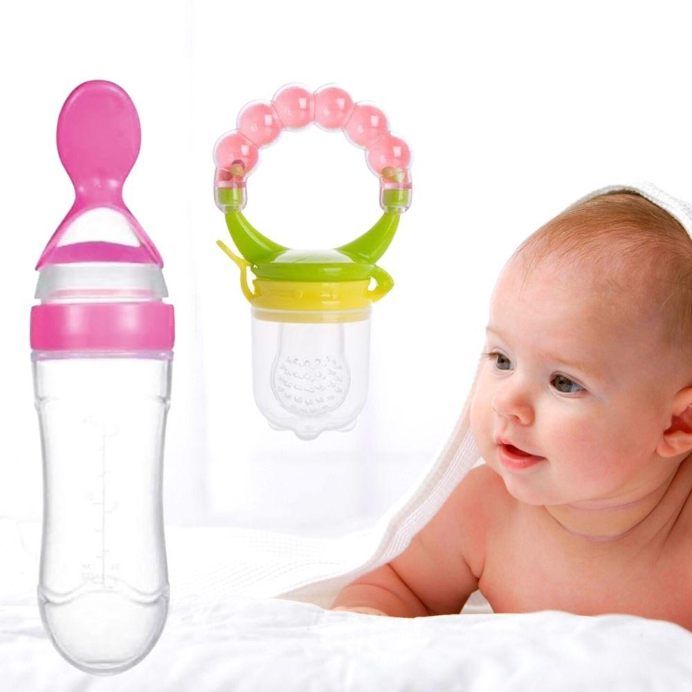 Baby Combo Set – Rattle Toy & Silicone Spoon Feeder Bottle (Pack of 2)