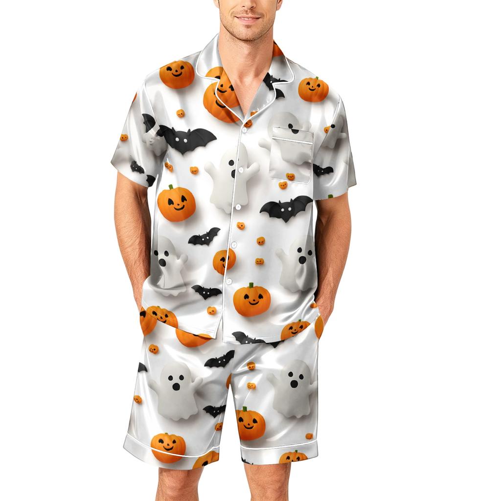 Men's Short Sleeve Pajama Set Button Down Shirt with Hemmed Shorts Soft Casual Sleepwear Lounge Set Available In Sizes S To XXXXL