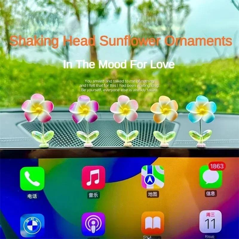 Creative Car Ornaments Shaking Head Cute Fresh Sunflower Center Console Rearview Mirror Ornaments Car Accessories Ladies Gifts