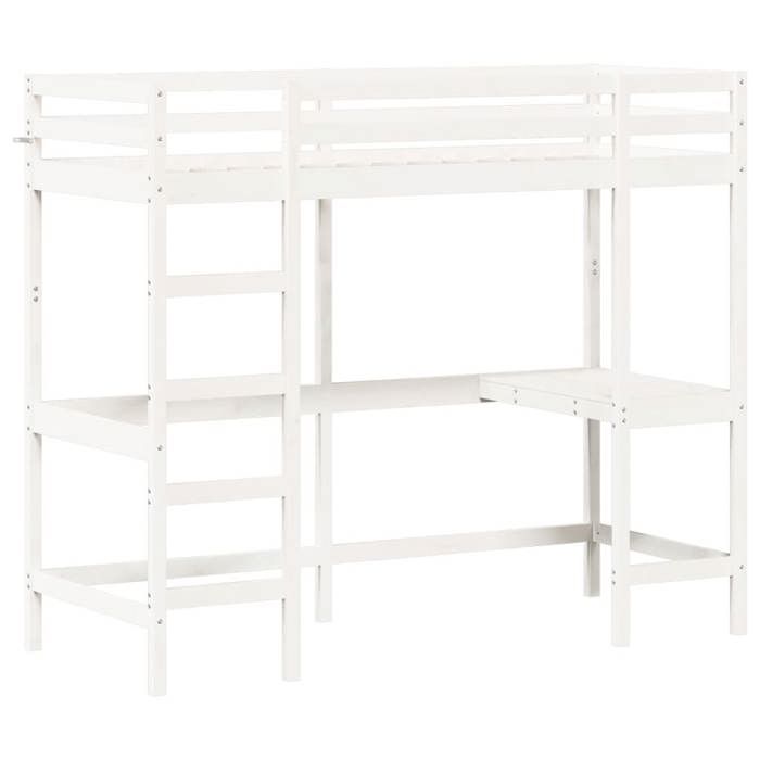 VidaXL Bunk Bed with Desk, Loft Bed with Slatted Base for Child, Bedroom Furniture, Modern, White 75x190 842863