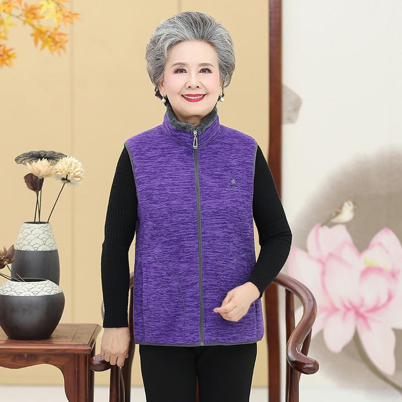 Elderly Women's Autumn Winter Fleece Vest Jacket Warm Loose Zipper Sleeveless Coat Mother Casual Waistcoat