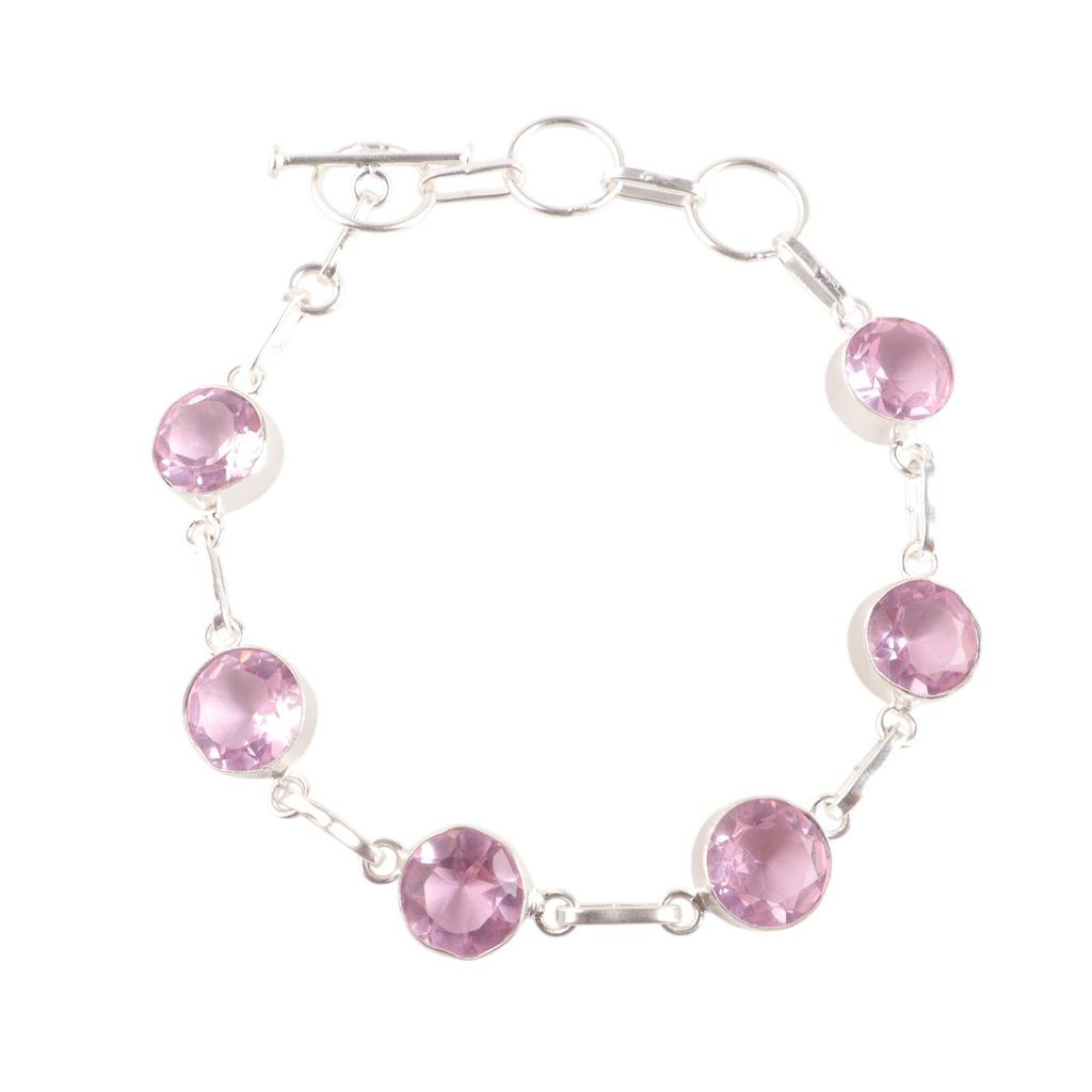 Morganite Gemstone 925 Sterling Silver Jewelry Handmade Bracelet Gift For Wife RB-14-8