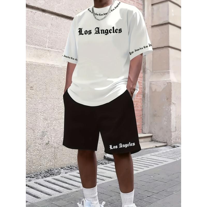 Stylish New Men's Athletic Shorts Short-Sleeve Set Casual Crew Neck Short-Sleeve Street-Style Cool Breathable Two-Piece Set