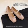 Sheepskin Version~ Inner Height Increase 7cm Rhinestone One-word Belt Women's Shoes Spring and Autumn New Bow Ballet Mary Jane Single Shoes