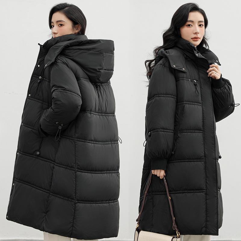 Medium and long bread clothes, down cotton clothes, women's new thickened hooded large pockets, loose large size cotton clothes.