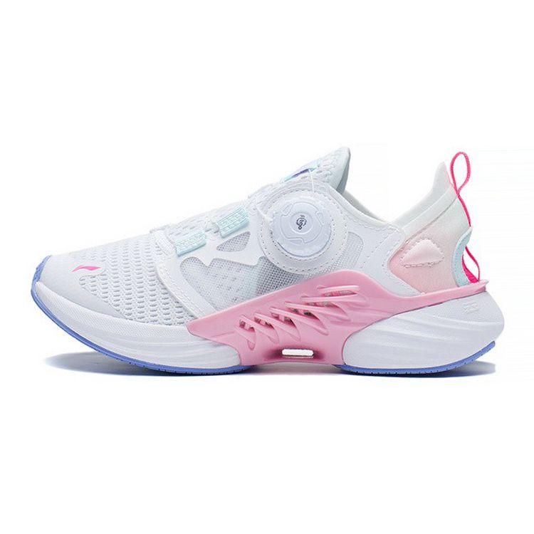 Li Ning Childrens Canglan Non-Slip Shock Absorbing Durable Lightweight Rebound Low-Top Running Shoes Kids sneaker White Pink YKFS022-4