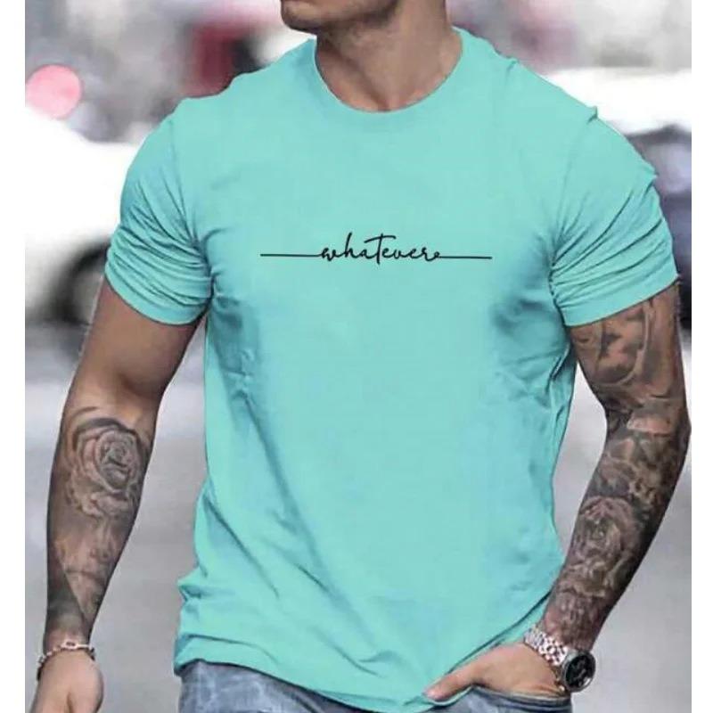 Men Summer New Printed Color Block Short Sleeve Crew Neck T Shirt Casual Contrast Top