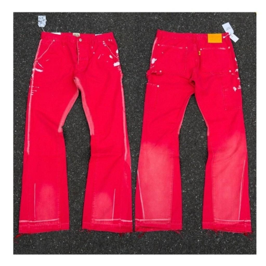 GLYDE Jeans a zampa rétro macchiati di inchiostro e sporchi Jeans lavati dritti casual Pantaloni in denim