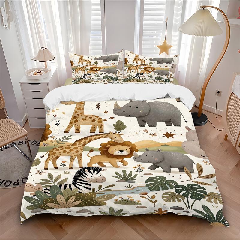 Safari Animal Adventure Print 3Pcs Bedding Setduvet Cover With 2 Bedropillowcase Home Birthday Gift